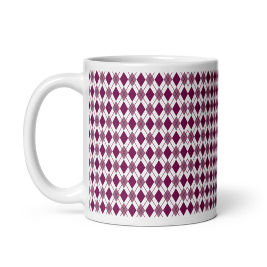 Argyle — Burgundy ceramic coffee mug - 11oz - handle left