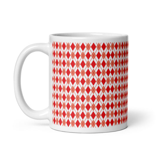 Argyle — Crimson ceramic coffee mug - 11oz - handle left