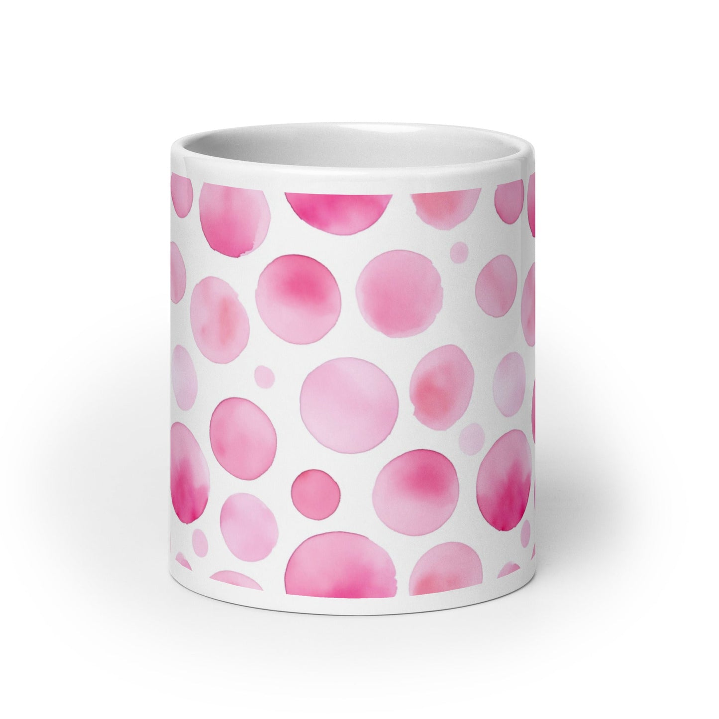 Dottie — Petal ceramic mug by Maude Mugs — delicate petal dot pattern in soft tones, 20oz, front view