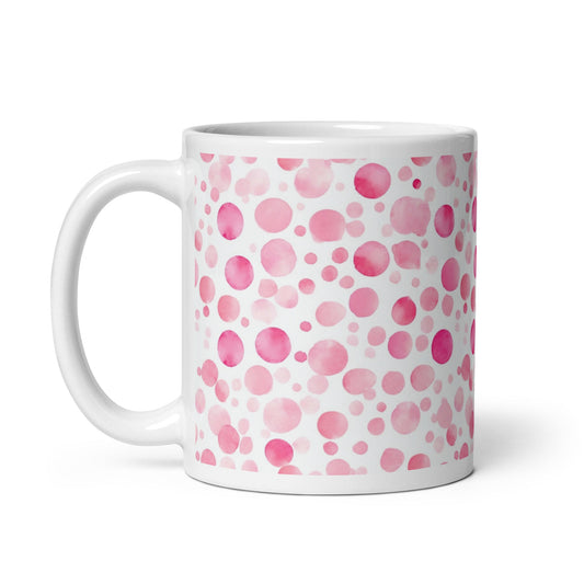 Dottie — Scatter ceramic mug by Maude Mugs — scattered dot pattern in cheerful multicolour, 11oz, handle on left