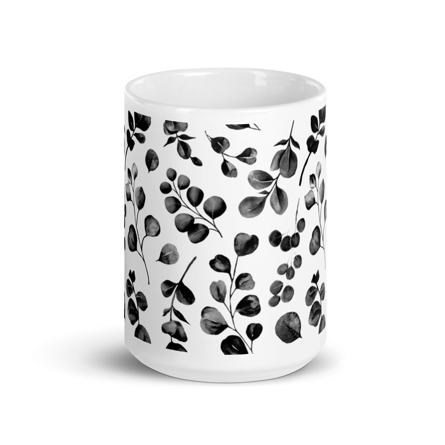 Inked Blooms Eucalyptus ceramic coffee mug - 15 oz - front view