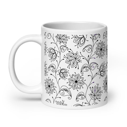 Inked Blooms Vine ceramic coffee mug - 20 oz - handle on left