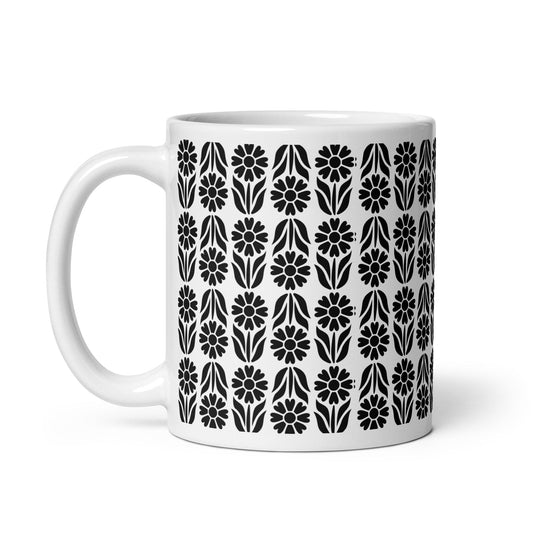 Woodcut — Petal ceramic coffee mug - 11oz - handle on left