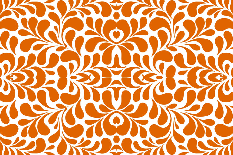 assorted orange objects like dishes, mugs, flowers, and furniture