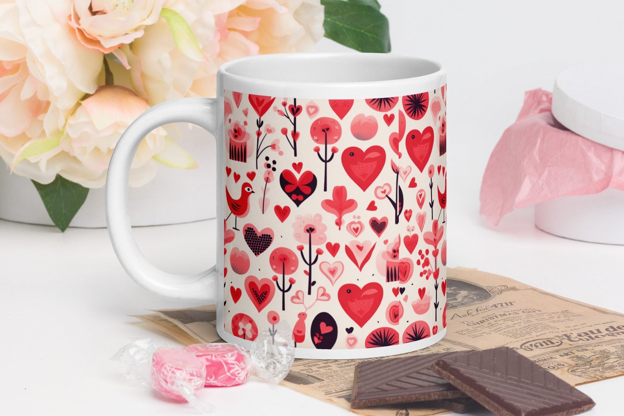 Valentines Mugs - Birds, Flowers & Hearts