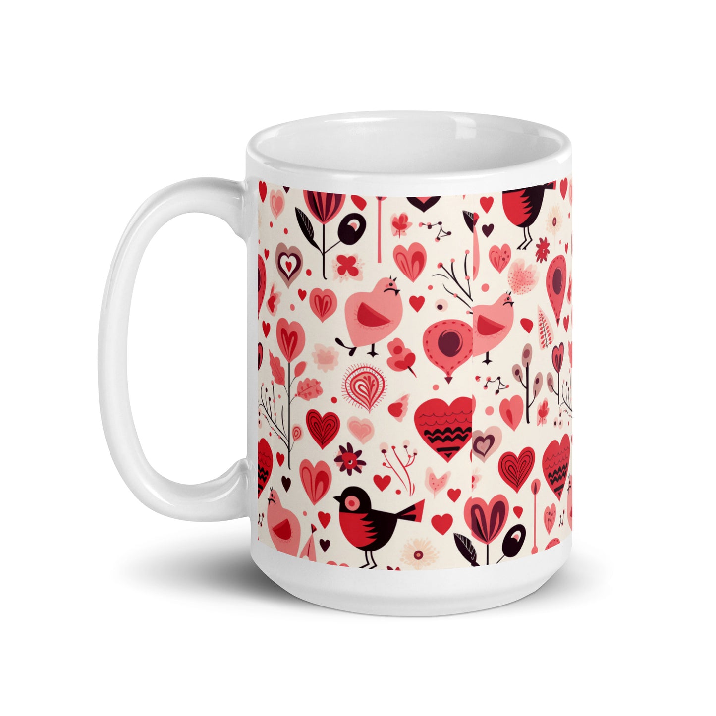 Amora Bough ceramic coffee mug - 15 oz - handle on left