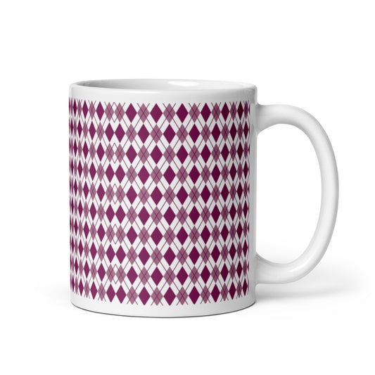 Argyle — Burgundy ceramic coffee mug - 11oz - handle right