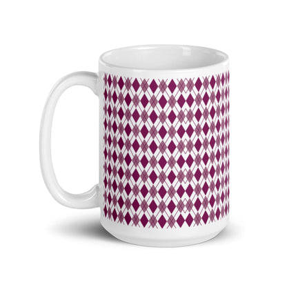 Argyle — Burgundy ceramic coffee mug - 15oz - handle left