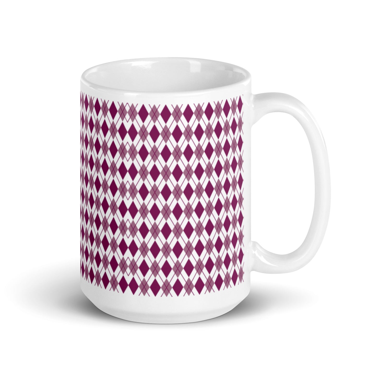 Argyle — Burgundy ceramic coffee mug - 15oz - handle right