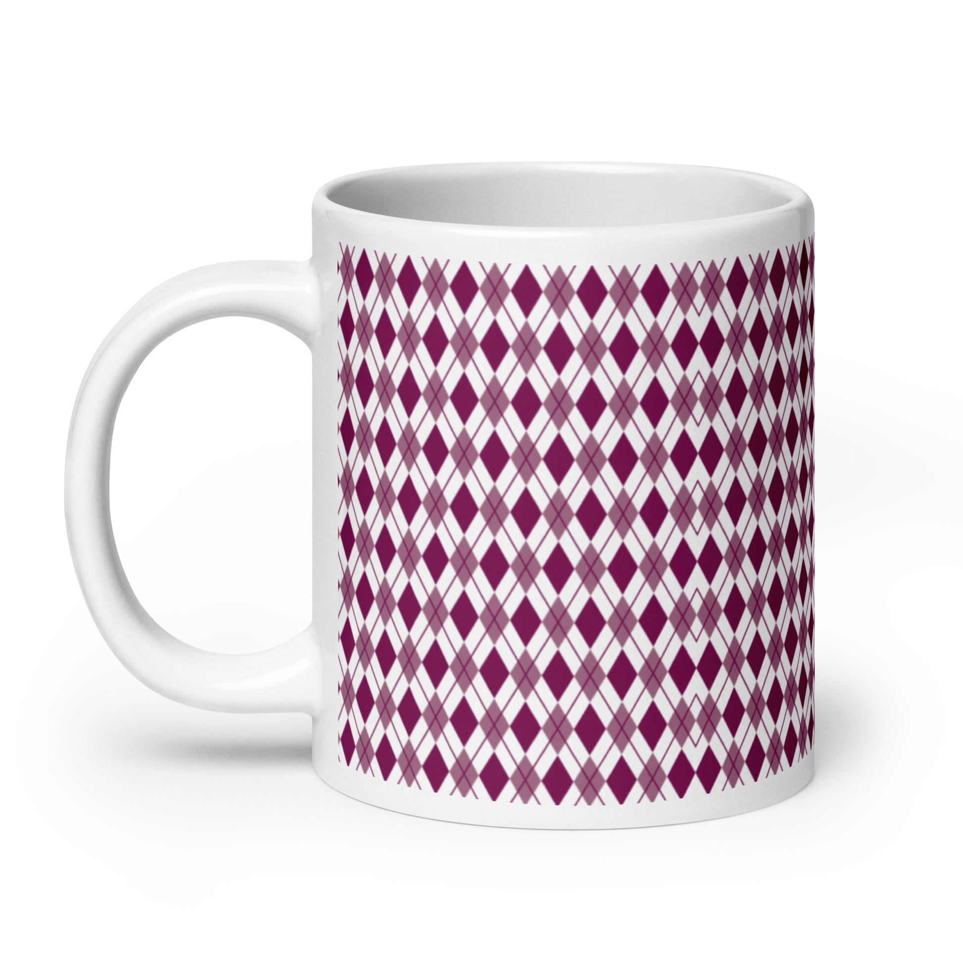 Argyle — Burgundy ceramic coffee mug - 20oz - handle left