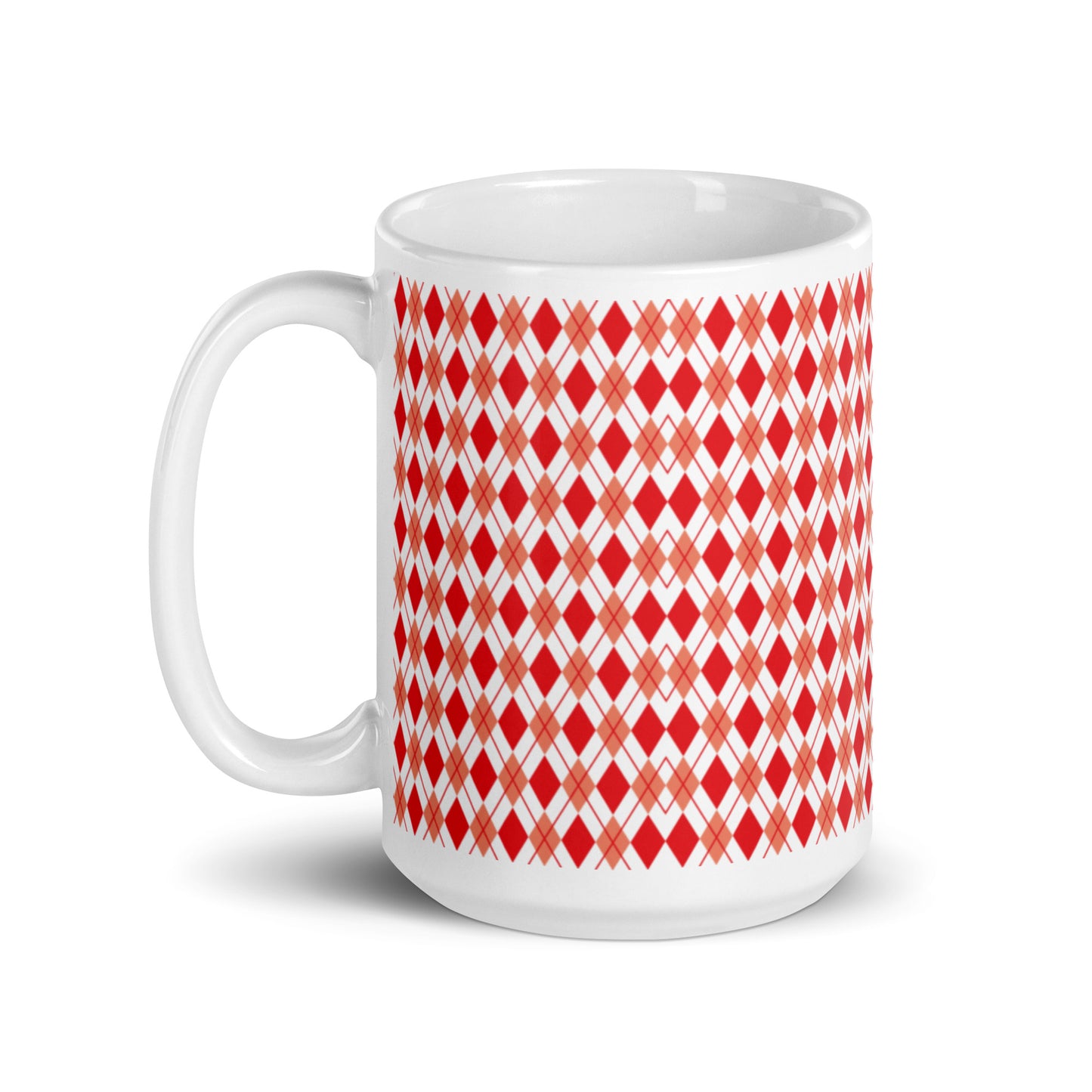 Argyle — Crimson ceramic coffee mug - 15oz - handle left