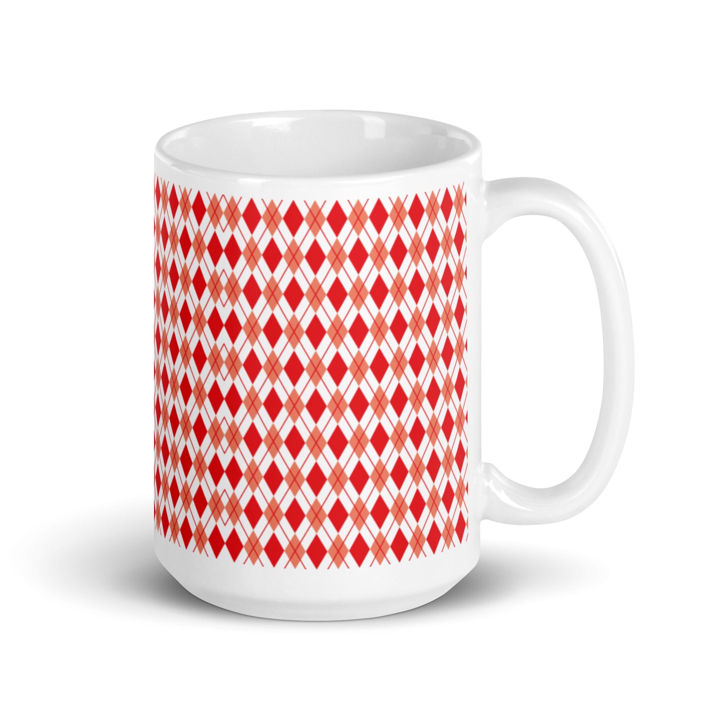 Argyle — Crimson ceramic coffee mug - 15oz - handle right