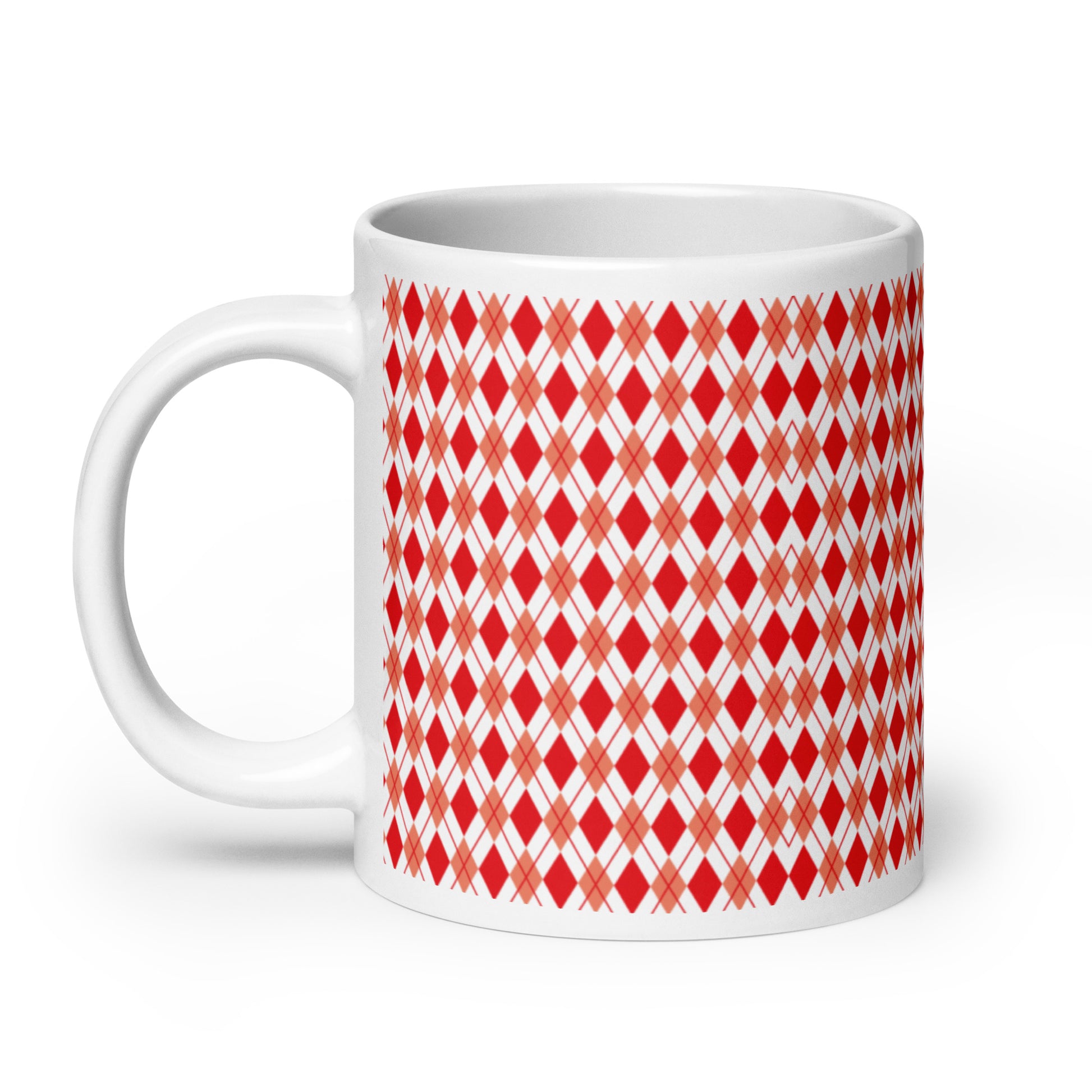 Argyle — Crimson ceramic coffee mug - 20oz - handle left