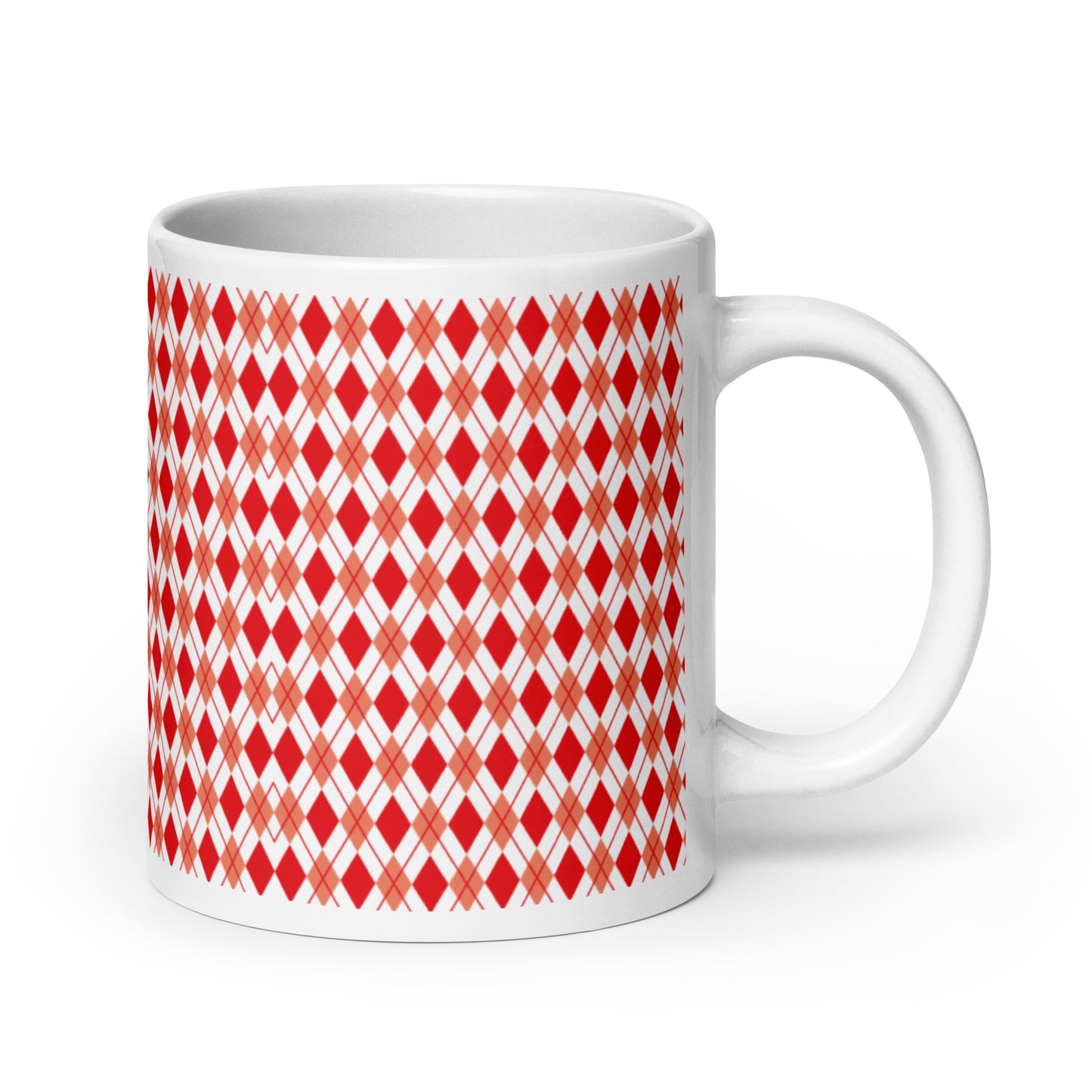 Argyle — Crimson ceramic coffee mug - 20oz - handle right