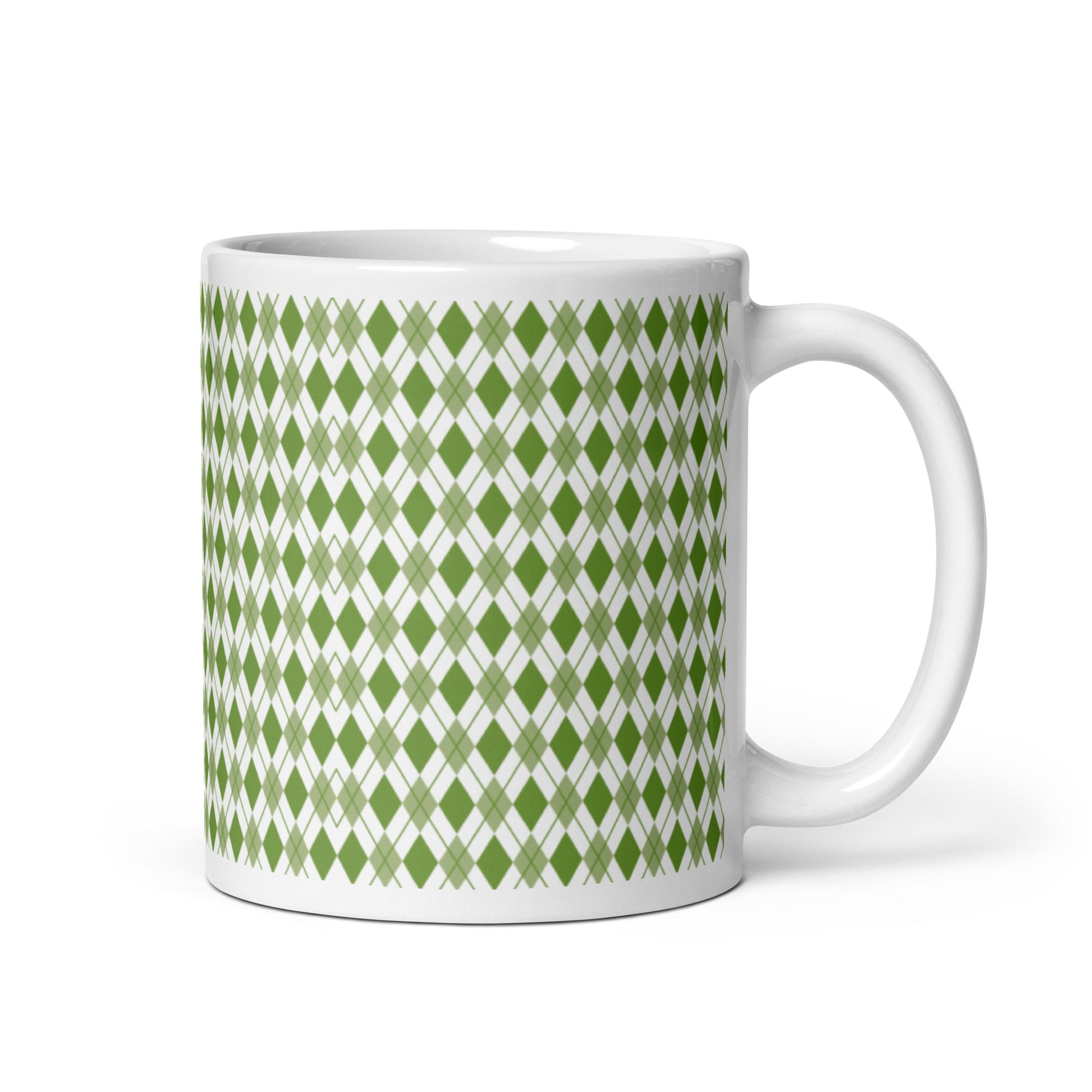 Argyle — Fern ceramic coffee mug - 11oz - handle right