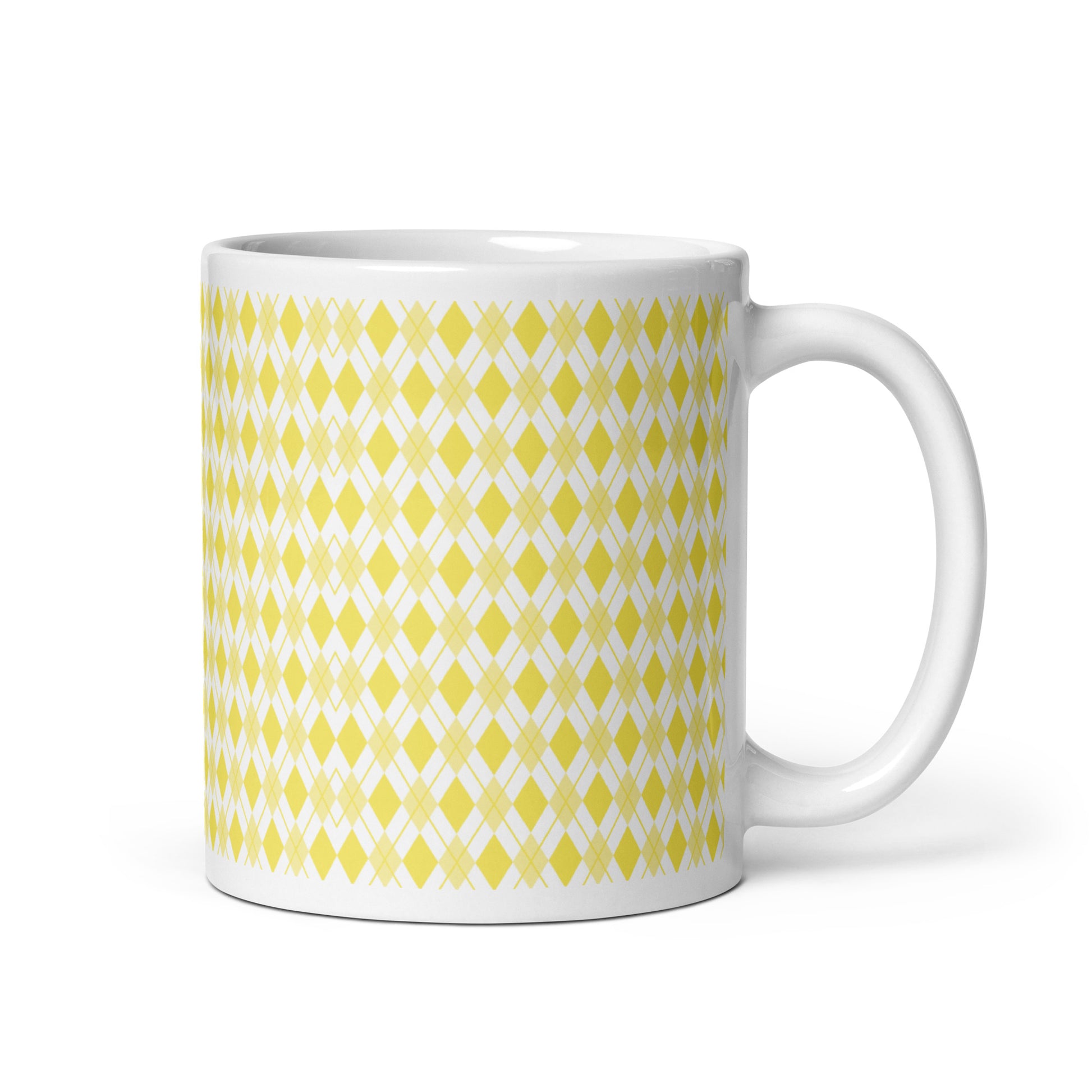 Argyle — Flax ceramic coffee mug - 11oz - handle right