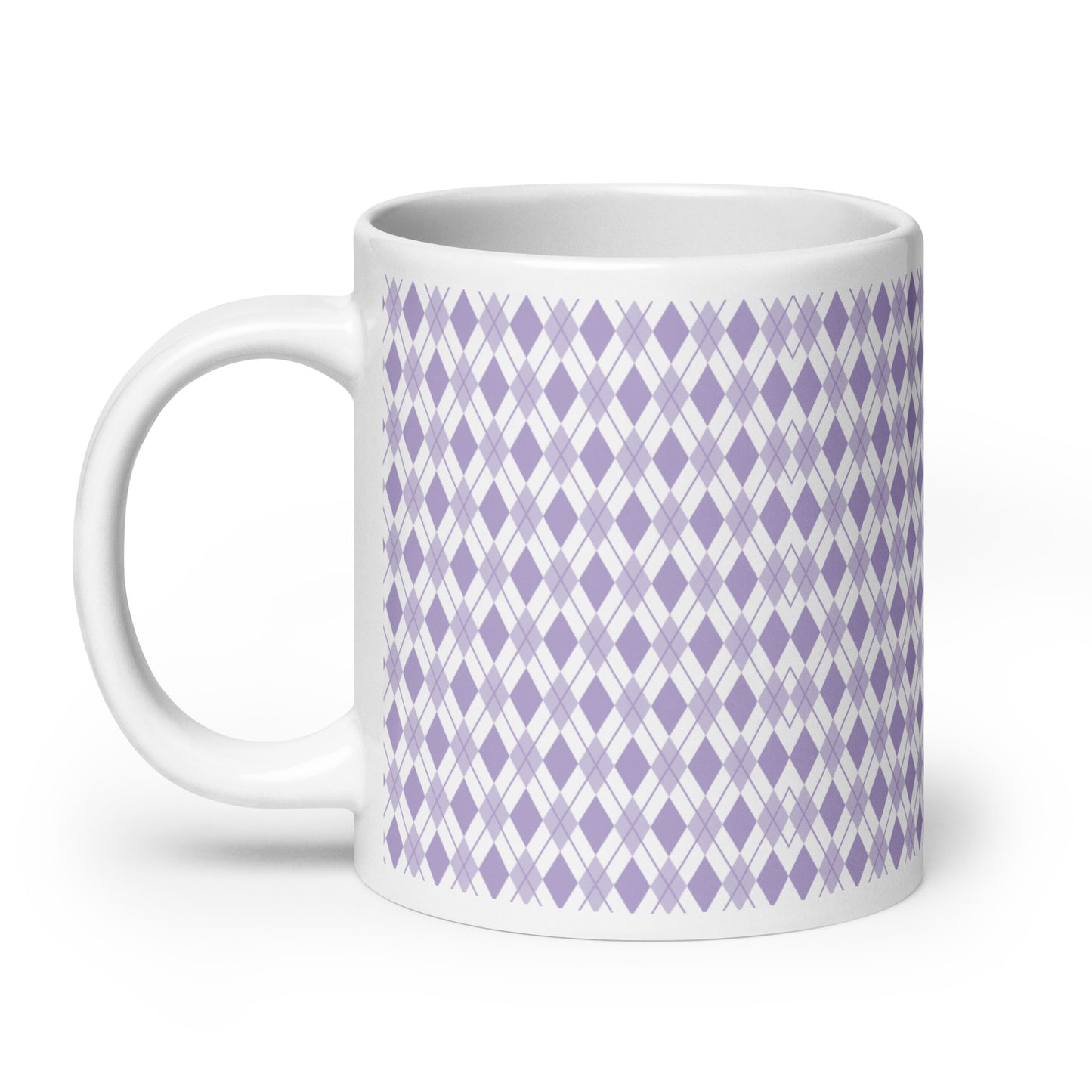 Argyle — Lavender ceramic coffee mug - 20oz - handle left