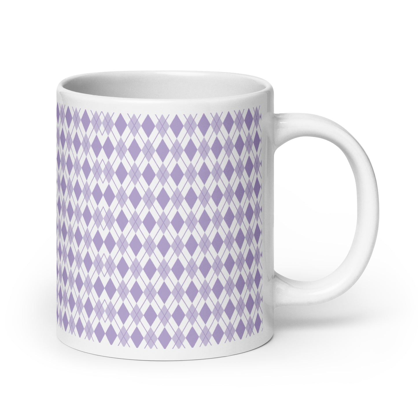 Argyle — Lavender ceramic coffee mug - 20oz - handle right