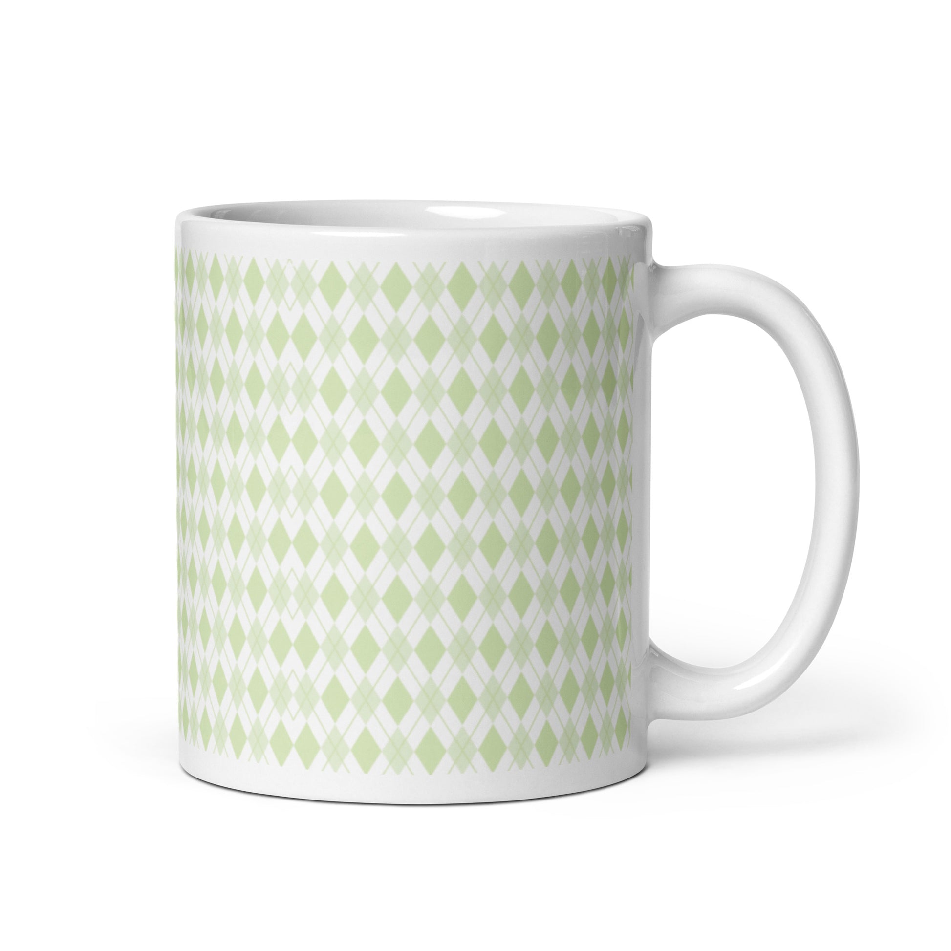 Argyle — Moss ceramic coffee mug - 11oz - handle right