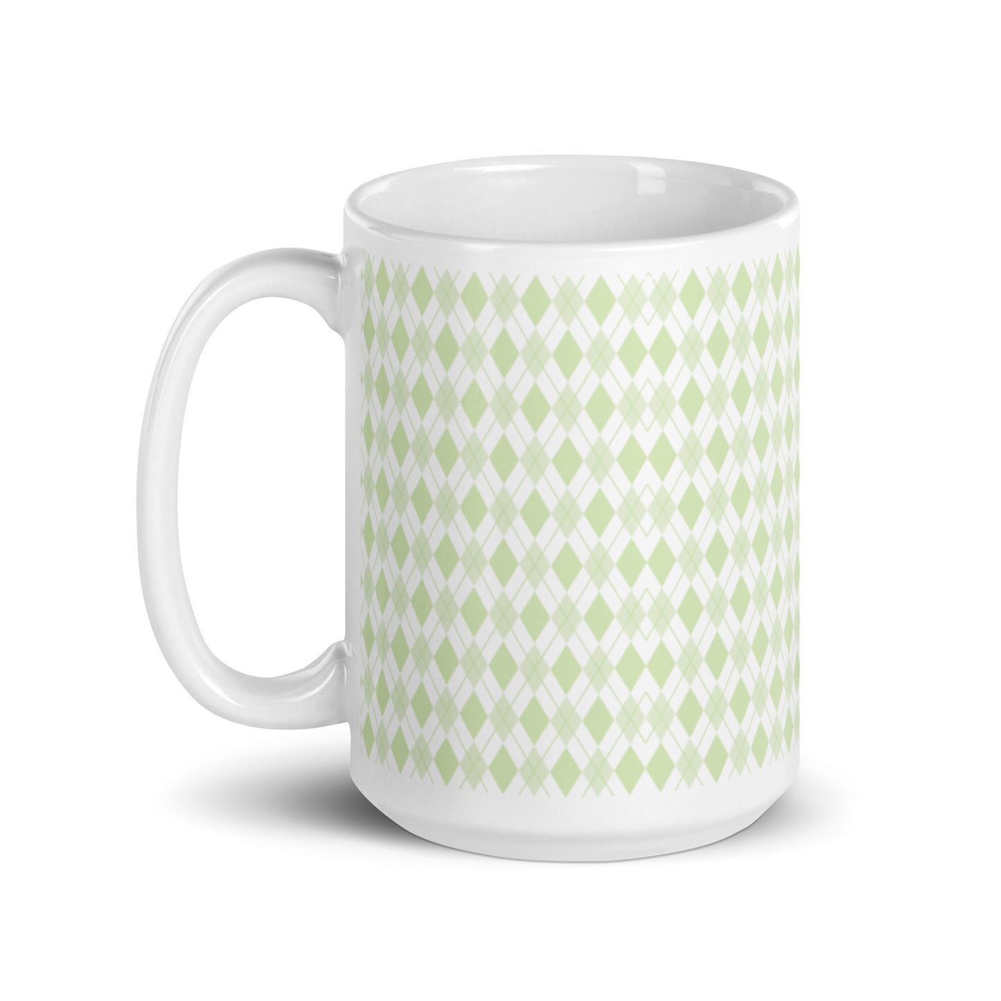 Argyle — Moss ceramic coffee mug - 15oz - handle left
