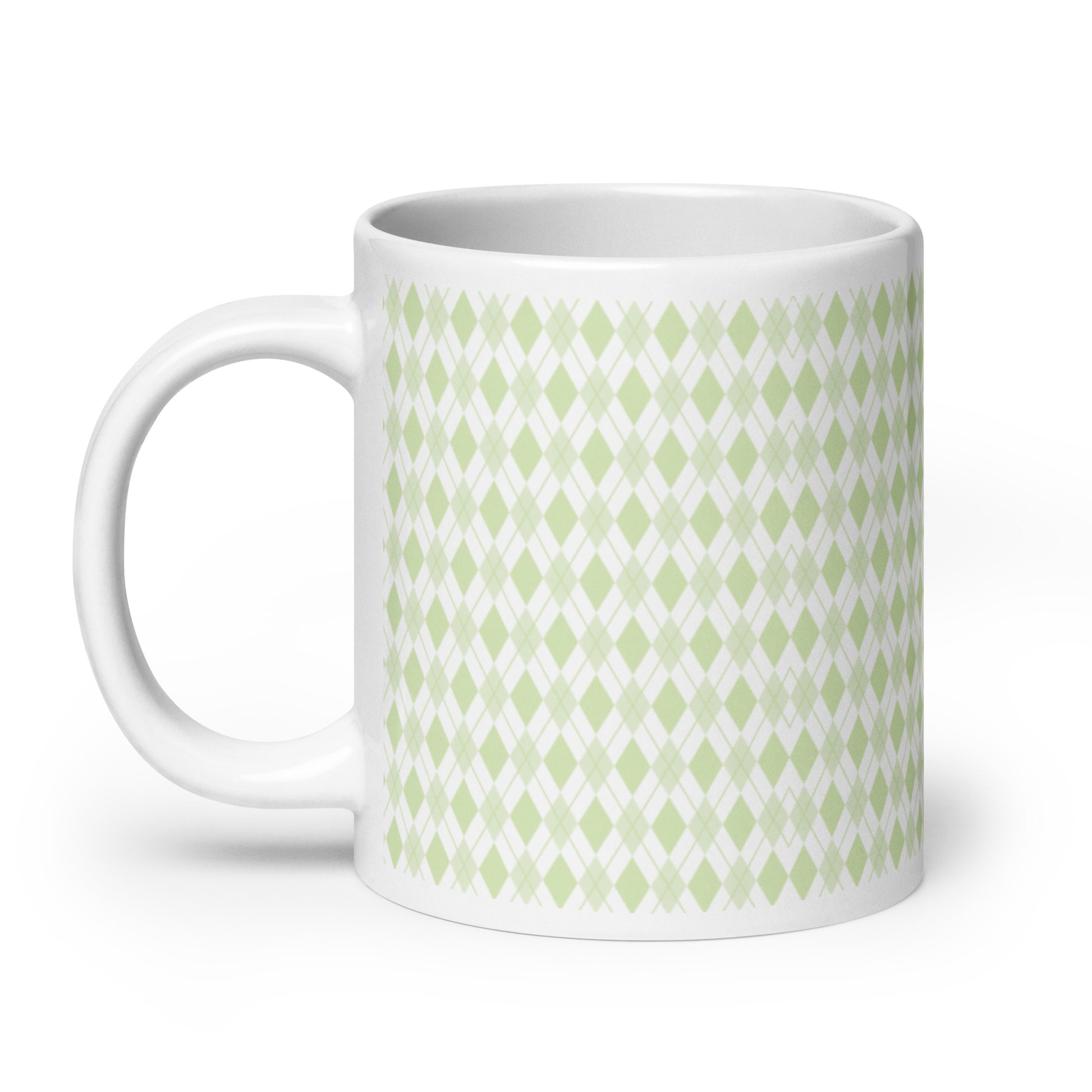 Argyle — Moss ceramic coffee mug - 20oz - handle left