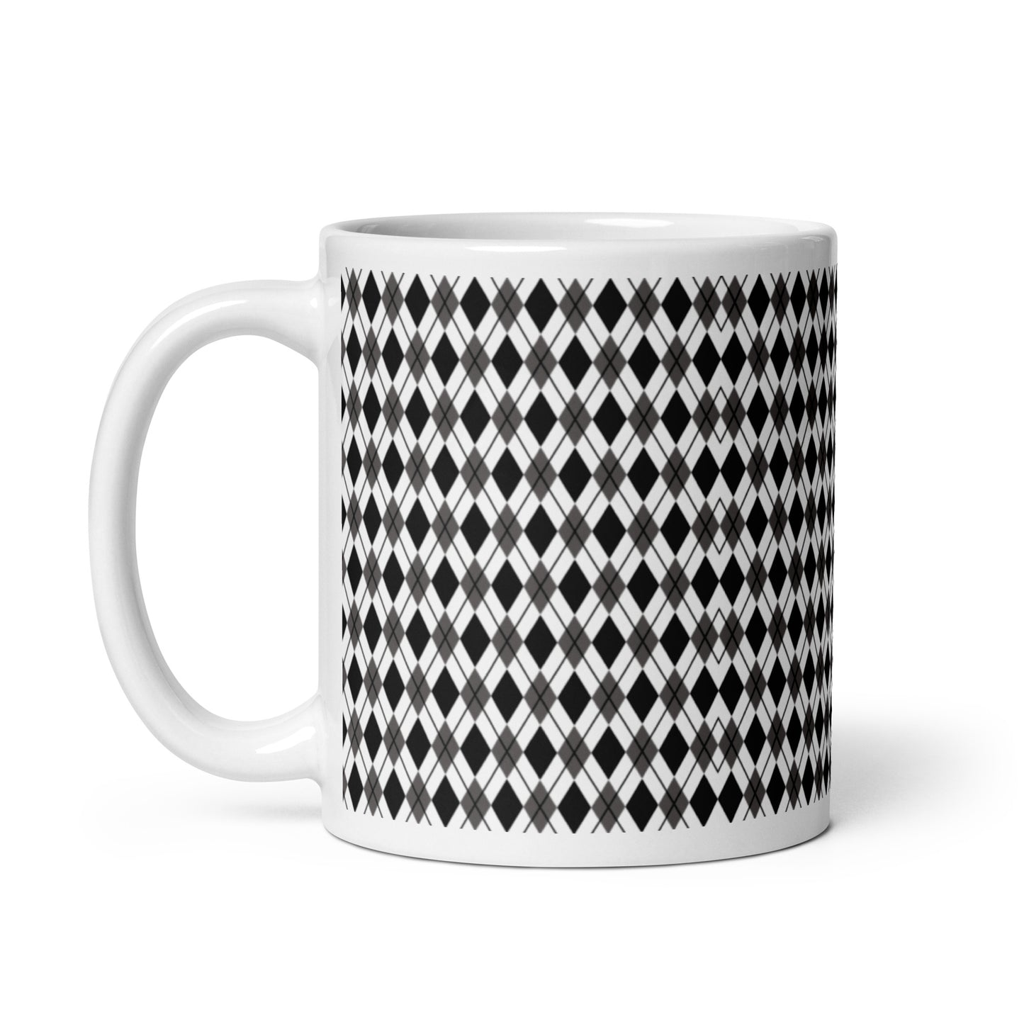 Argyle — Noir ceramic coffee mug - 11oz - handle left