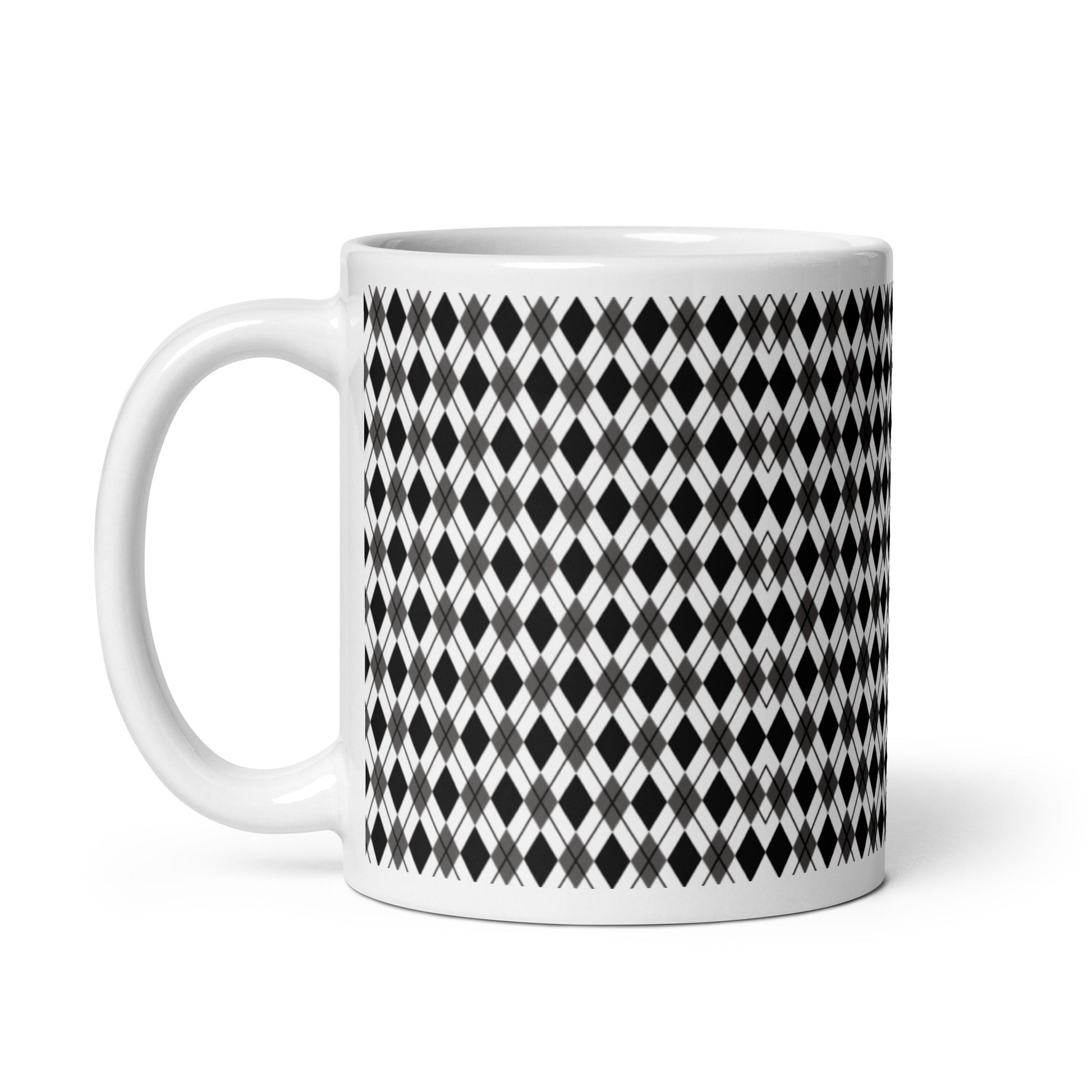Argyle — Noir ceramic coffee mug - 11oz - handle left