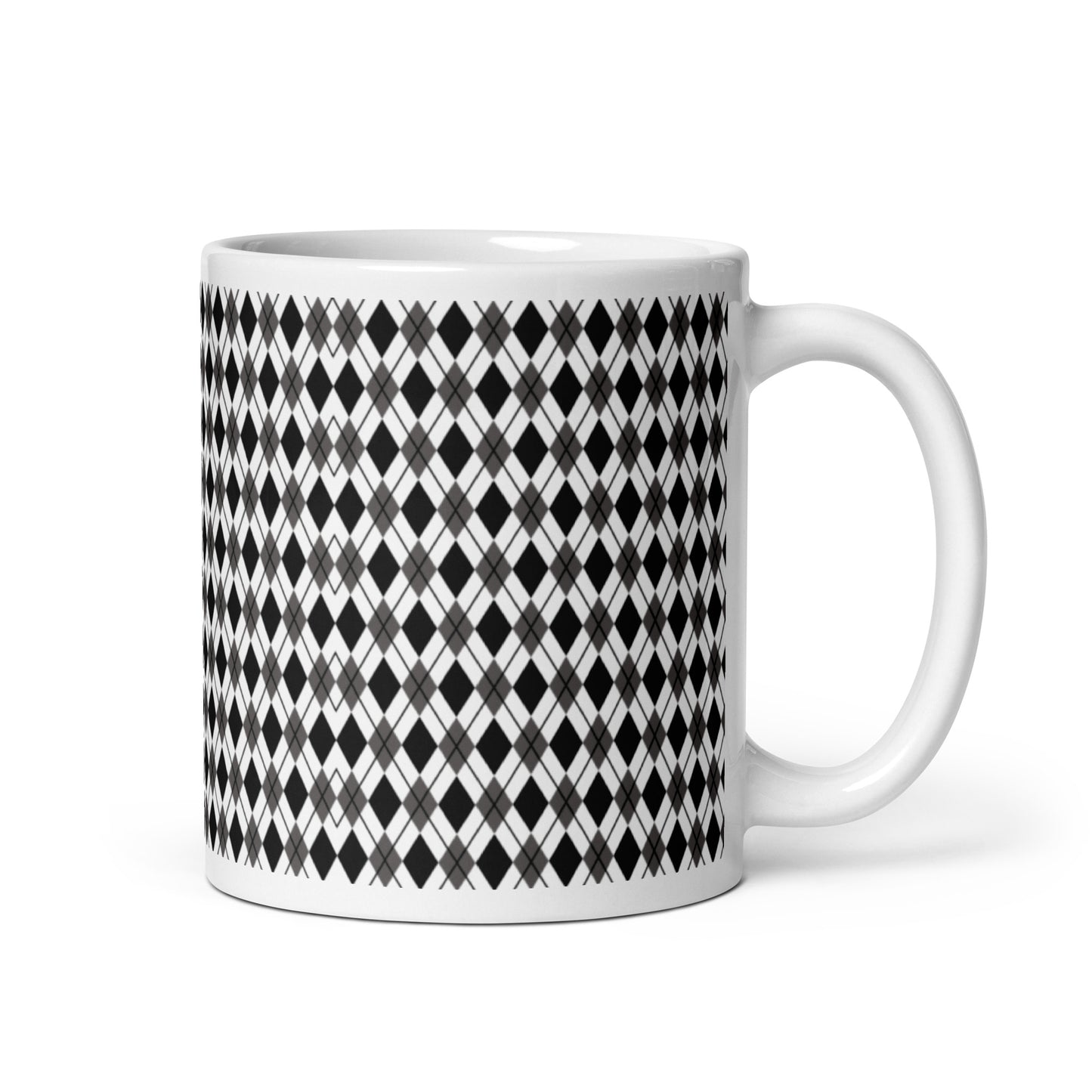 Argyle — Noir ceramic coffee mug - 11oz - handle right