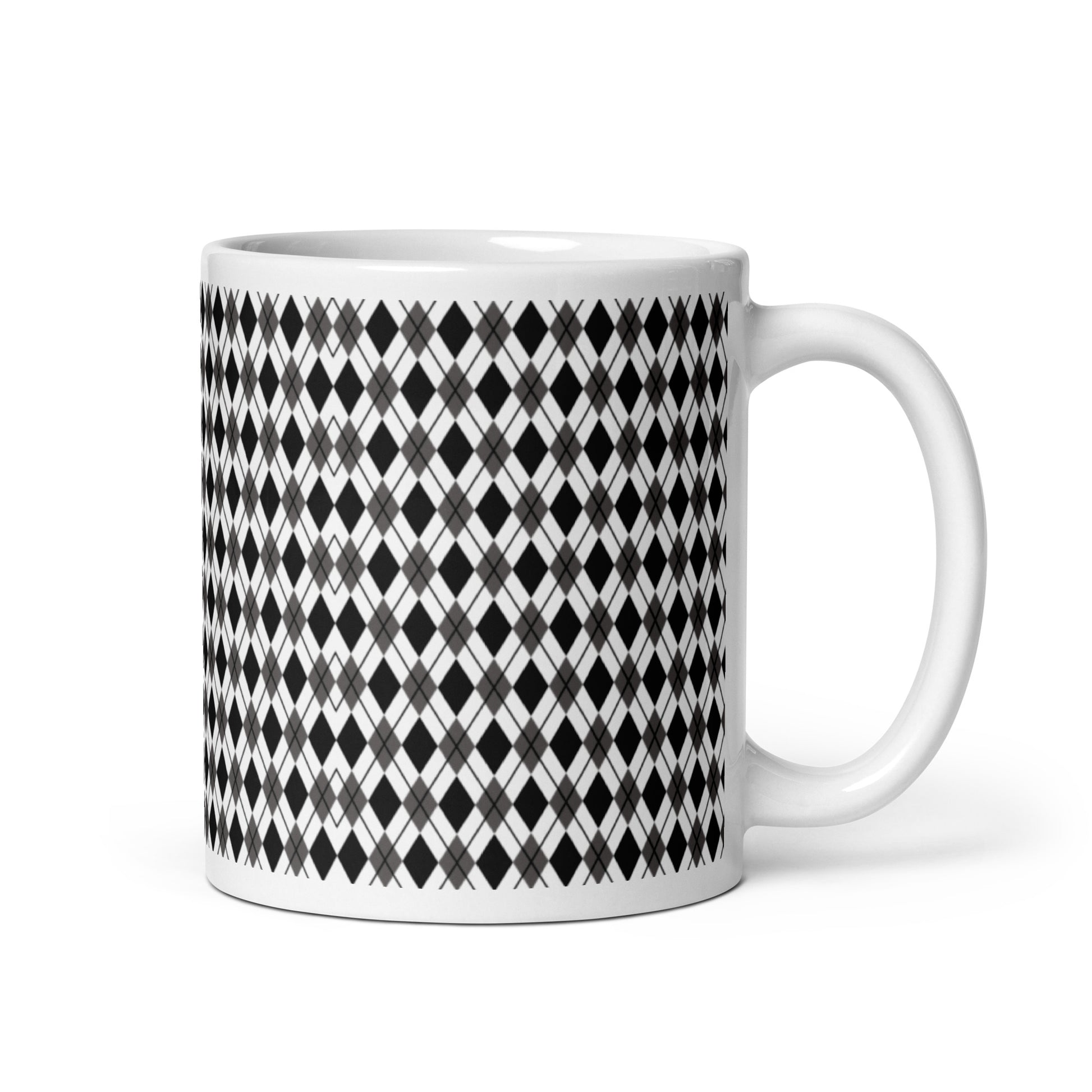 Argyle — Noir ceramic coffee mug - 11oz - handle right