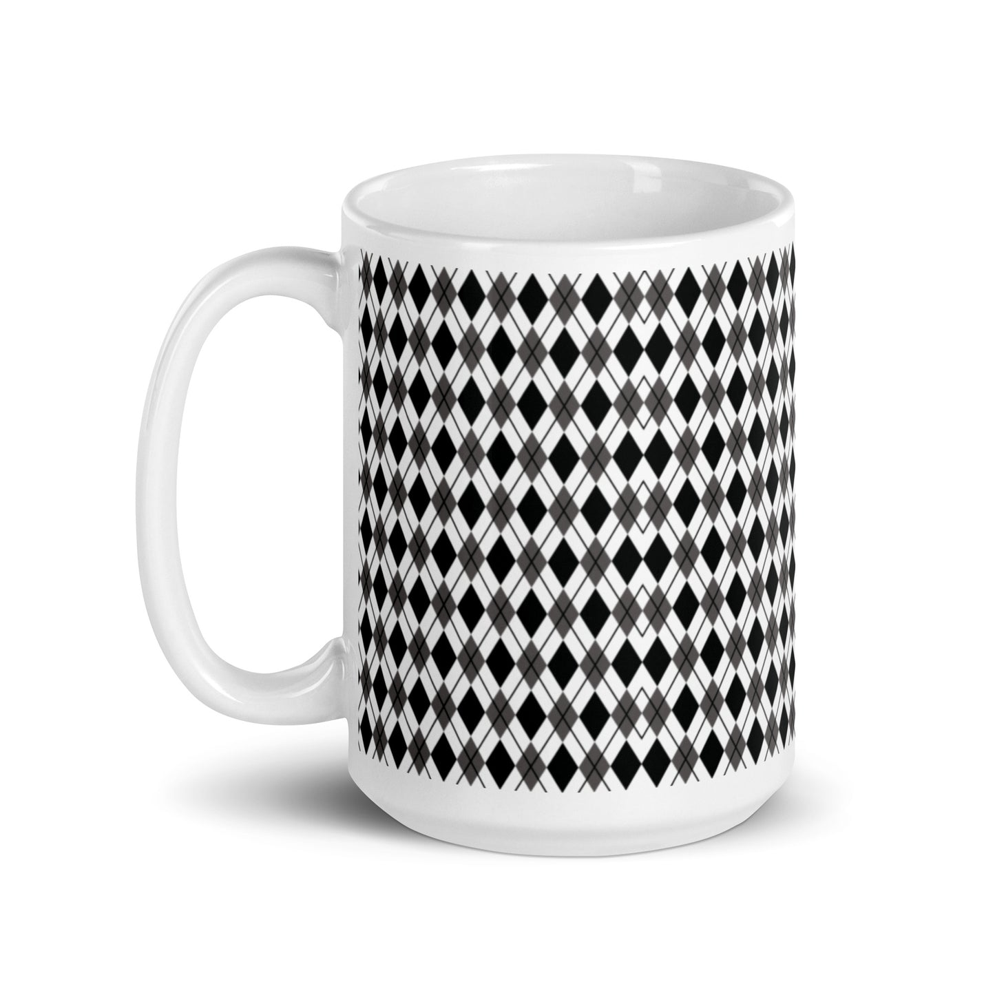 Argyle — Noir ceramic coffee mug - 15oz - handle left
