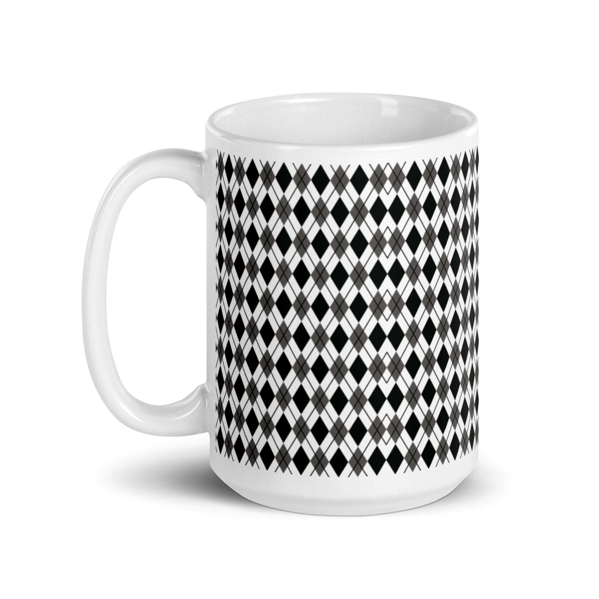 Argyle — Noir ceramic coffee mug - 15oz - handle left