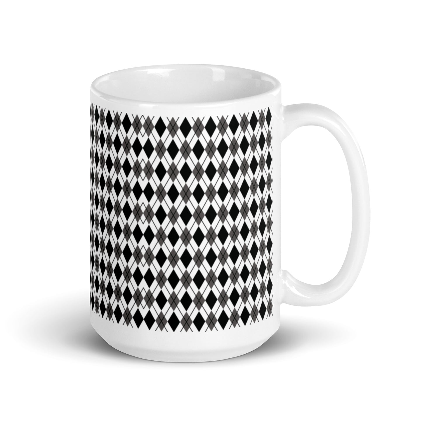 Argyle — Noir ceramic coffee mug - 15oz - handle right