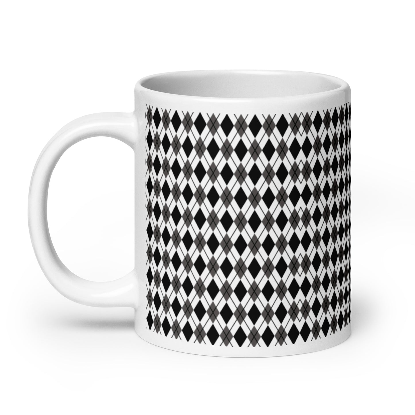 Argyle — Noir ceramic coffee mug - 20oz - handle left