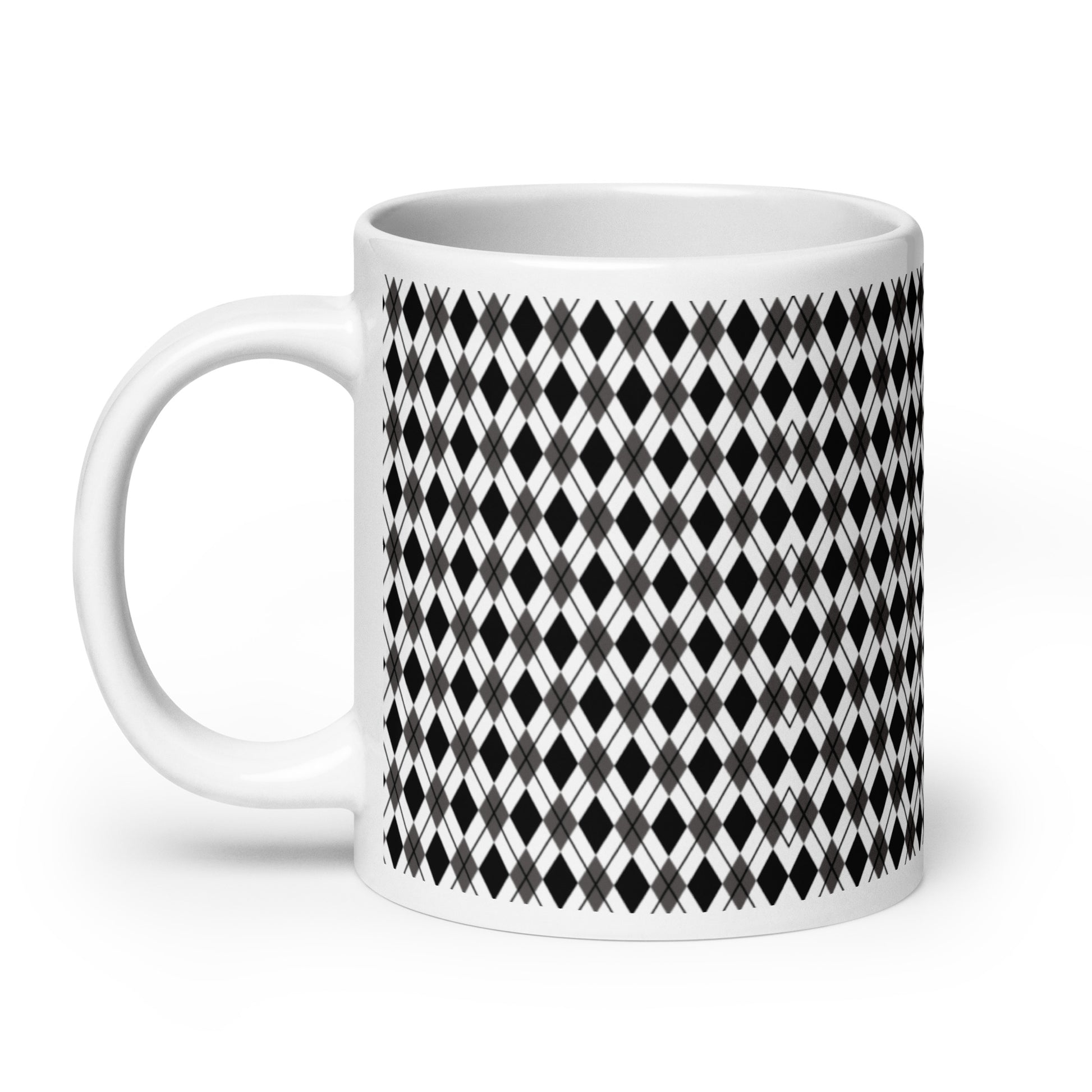 Argyle — Noir ceramic coffee mug - 20oz - handle left