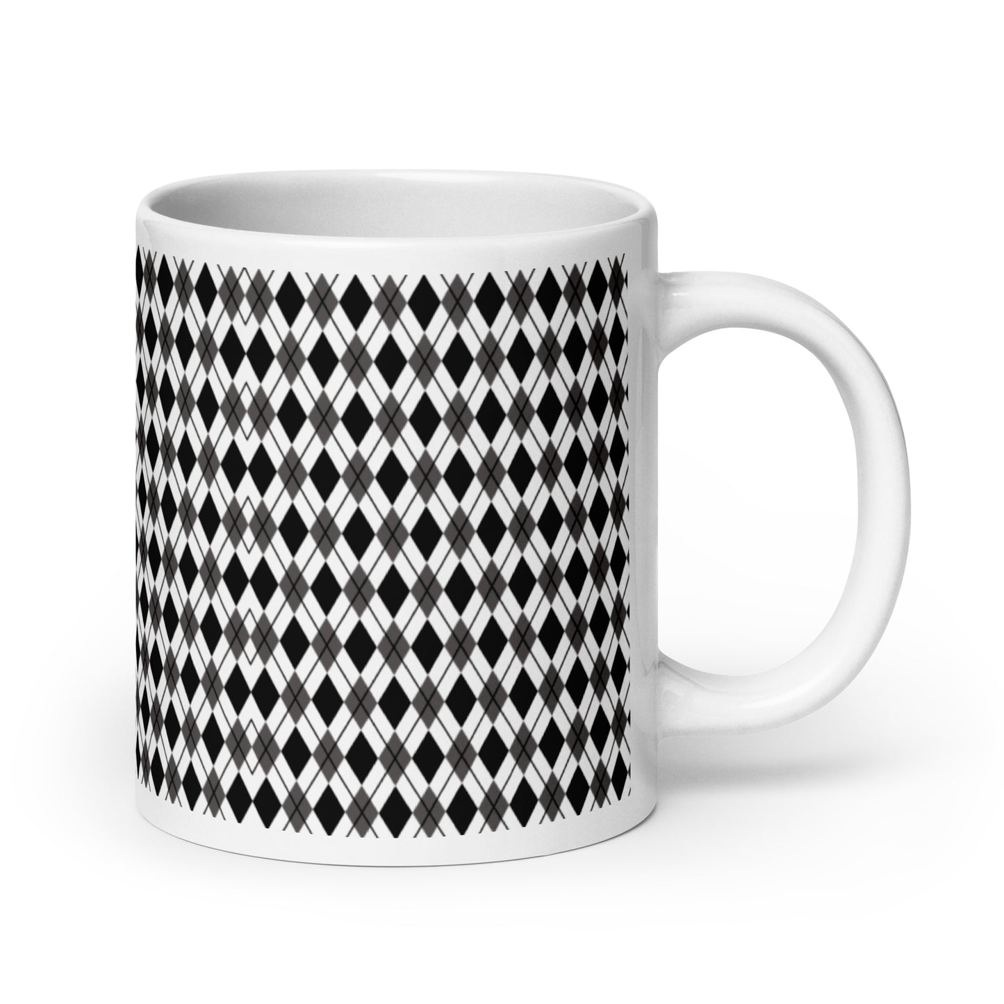 Argyle — Noir ceramic coffee mug - 20oz - handle right