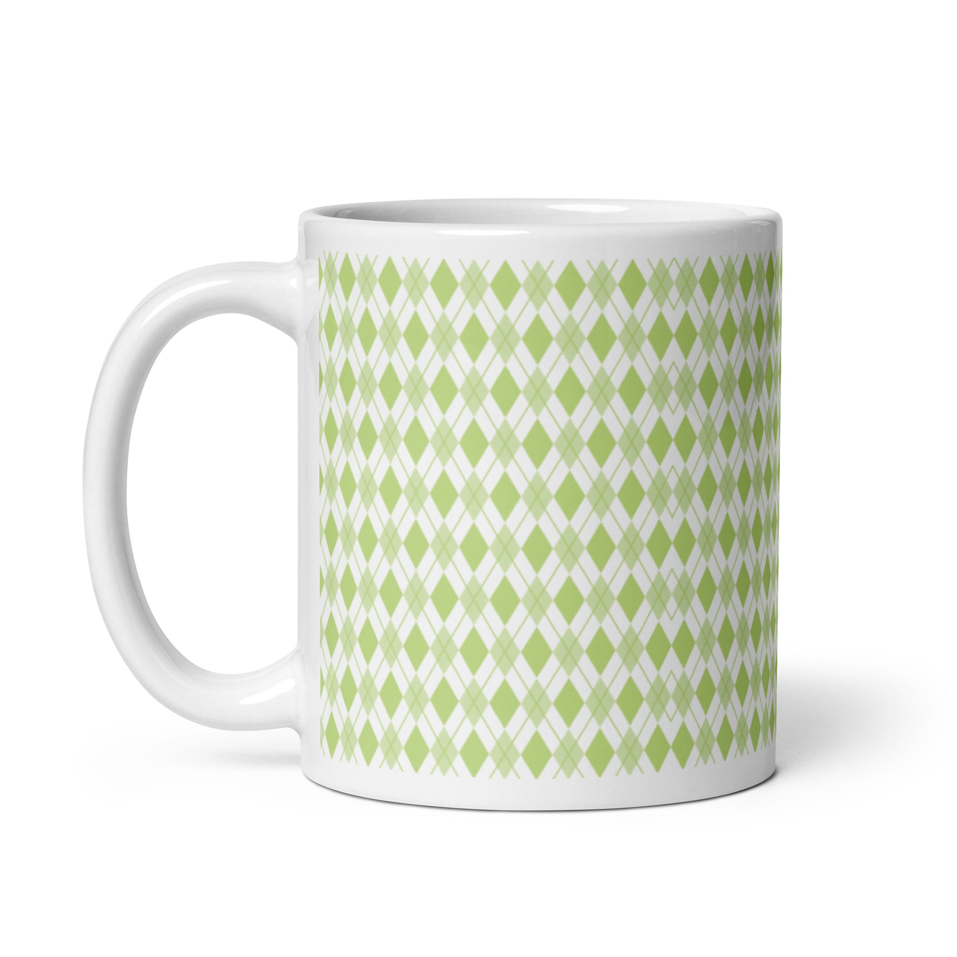 Argyle — Sage ceramic coffee mug - 11oz - handle left