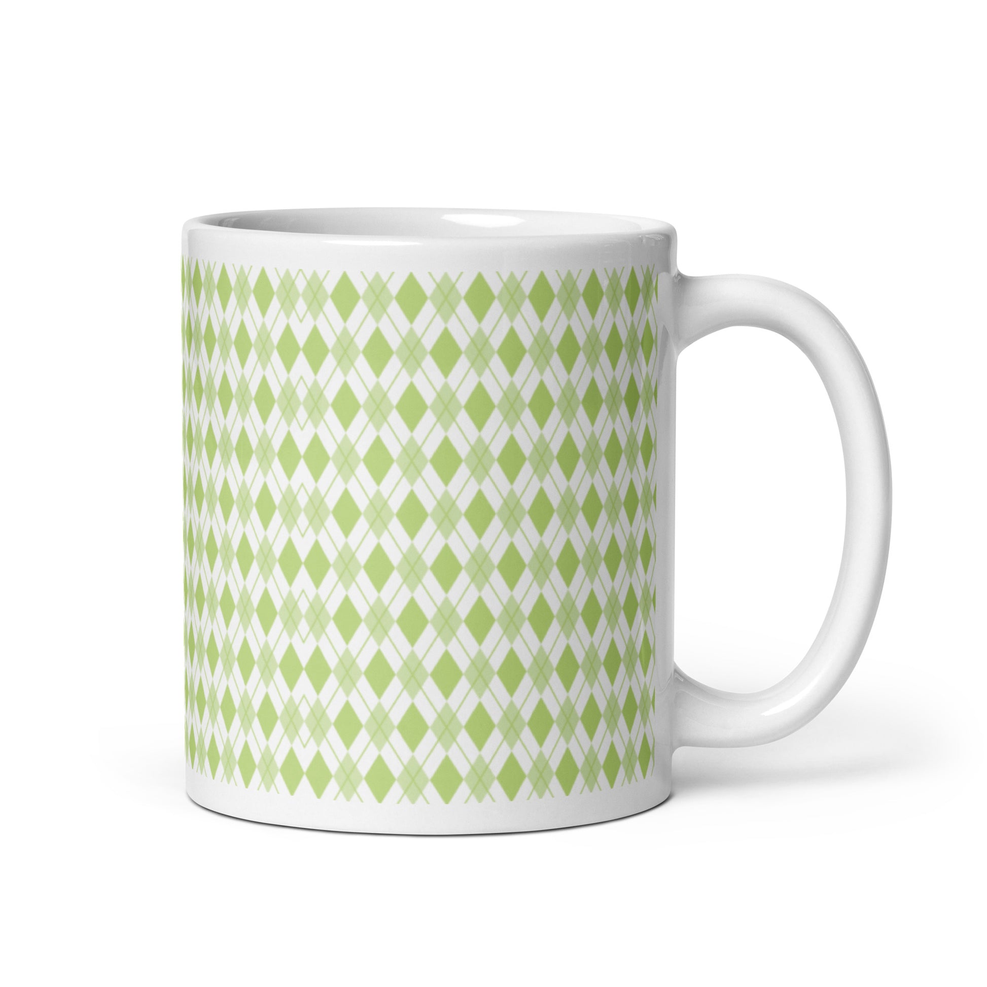 Argyle — Sage ceramic coffee mug - 11oz - handle right