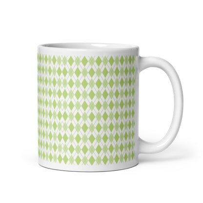 Argyle — Sage ceramic coffee mug - 11oz - handle right