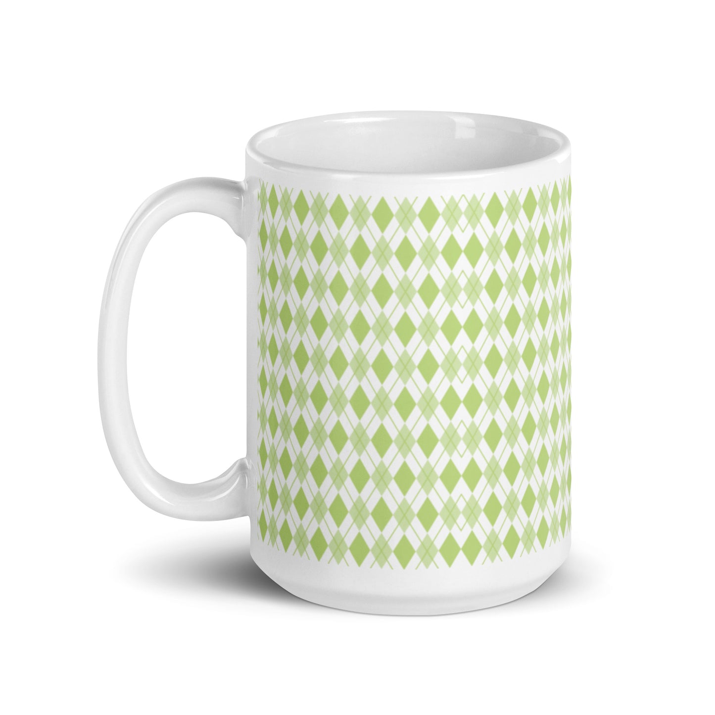 Argyle — Sage ceramic coffee mug - 15oz - handle left