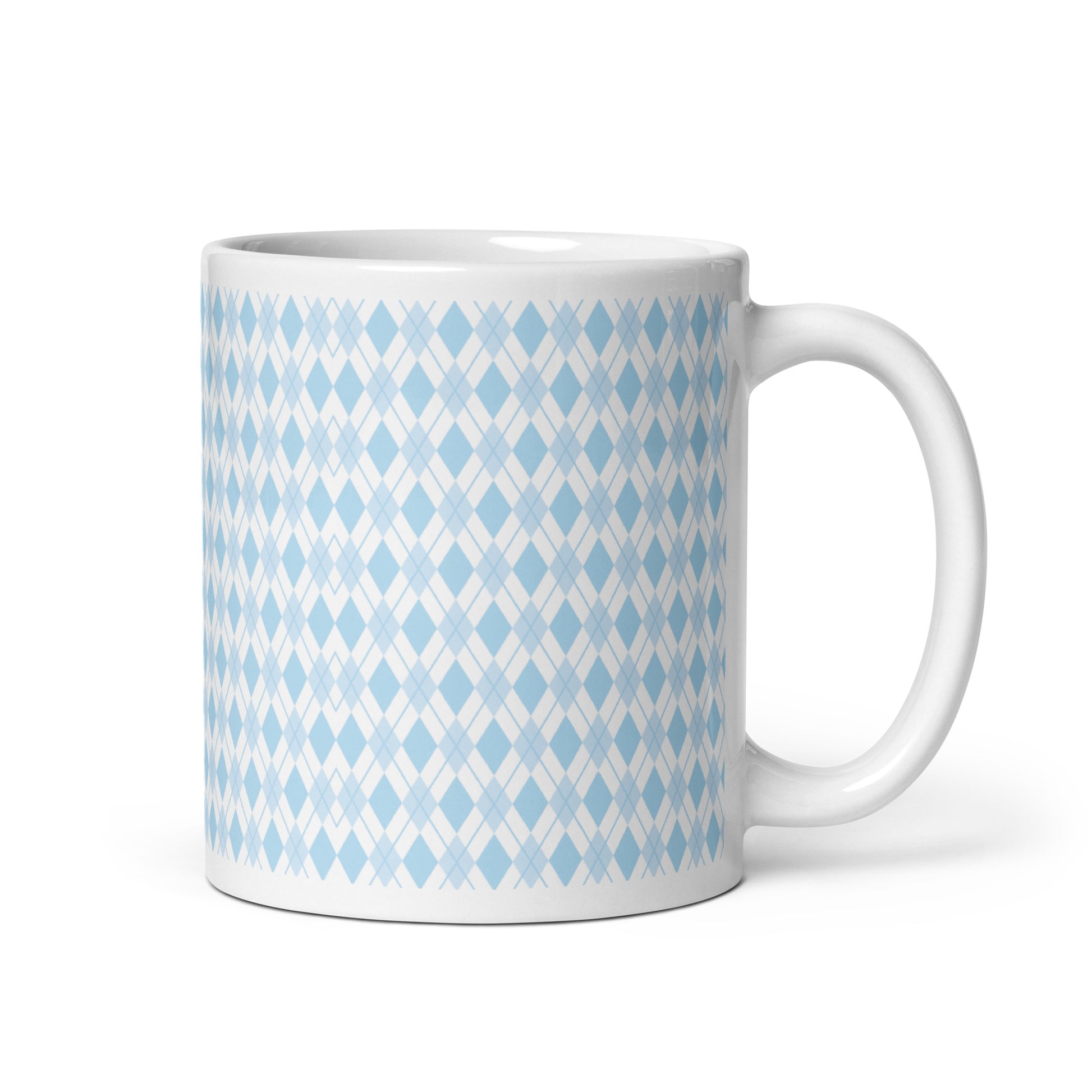 Argyle — Sky ceramic coffee mug - 11oz - handle right