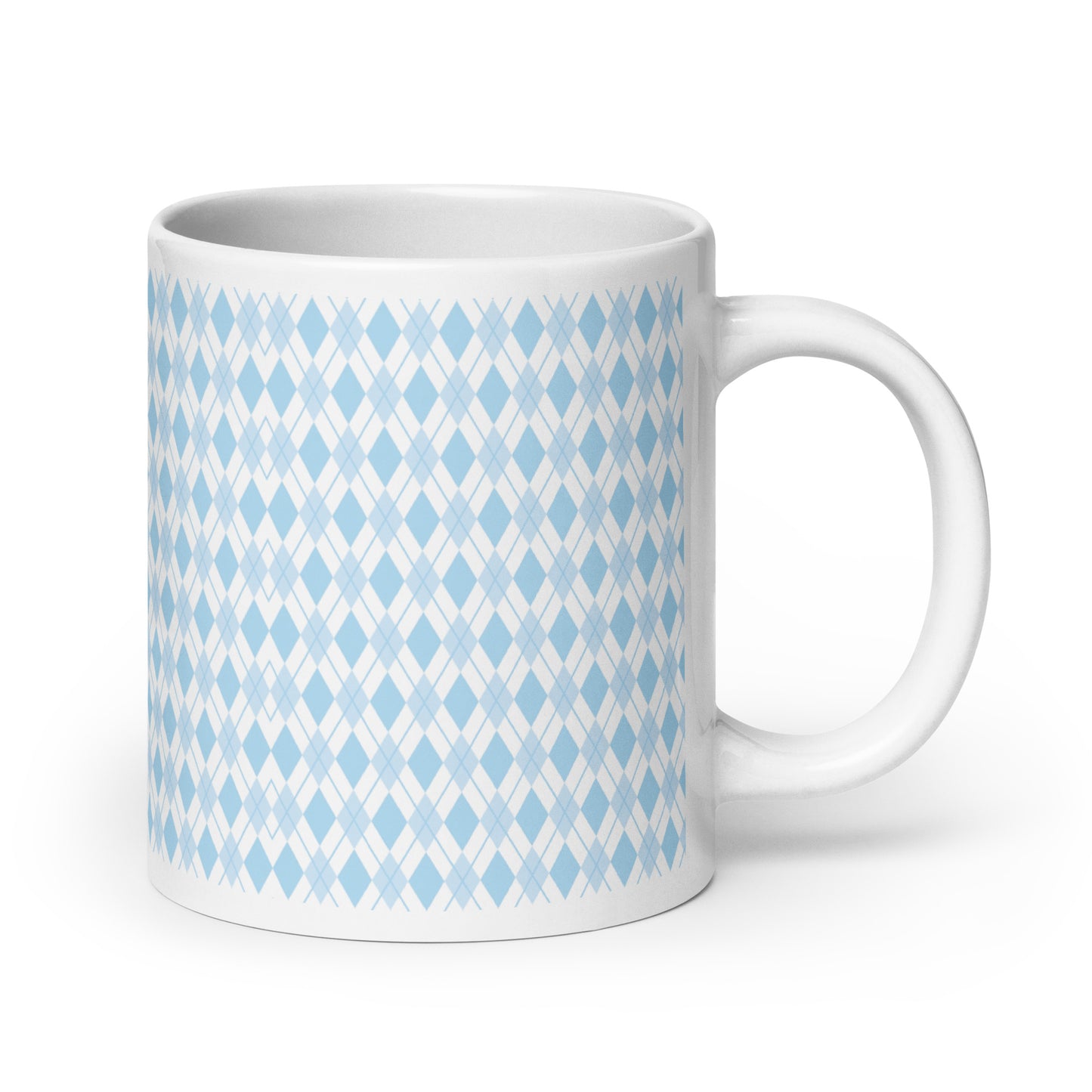 Argyle — Sky ceramic coffee mug - 20oz - handle right