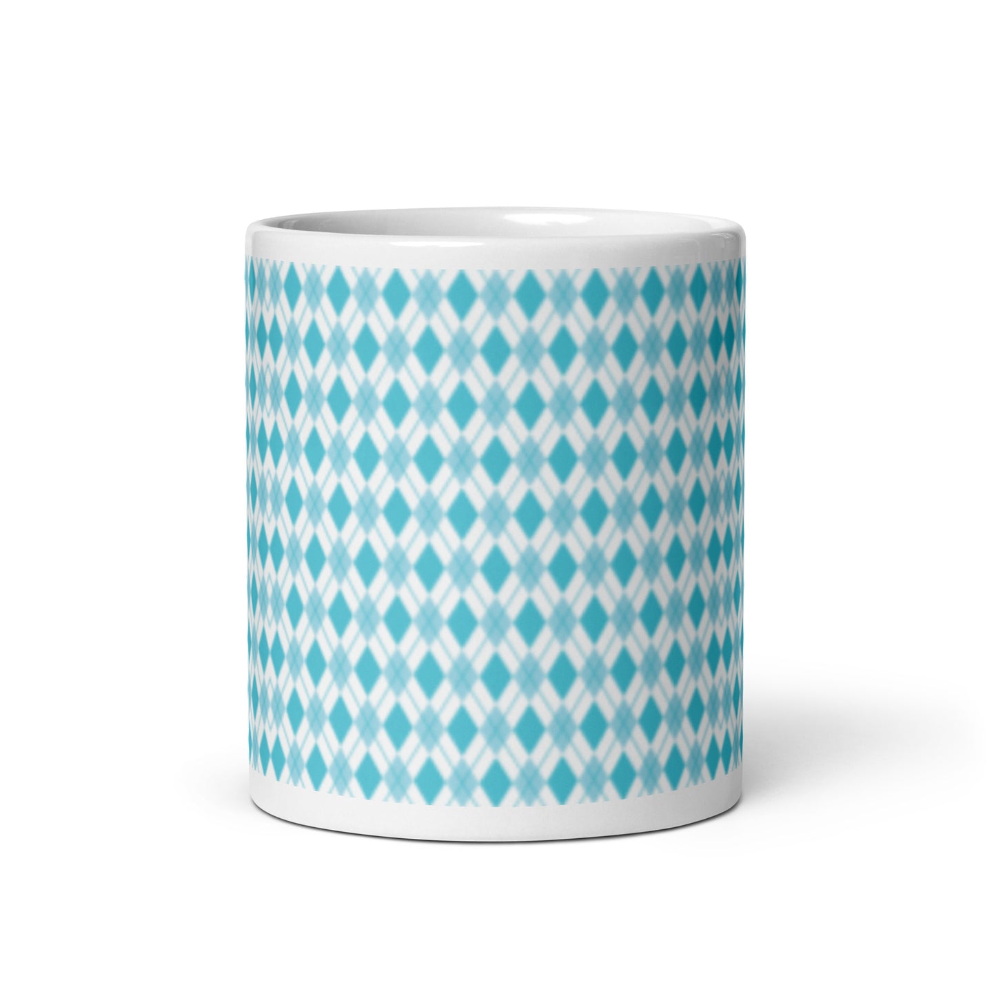 Argyle — Teal ceramic coffee mug - 11oz - front