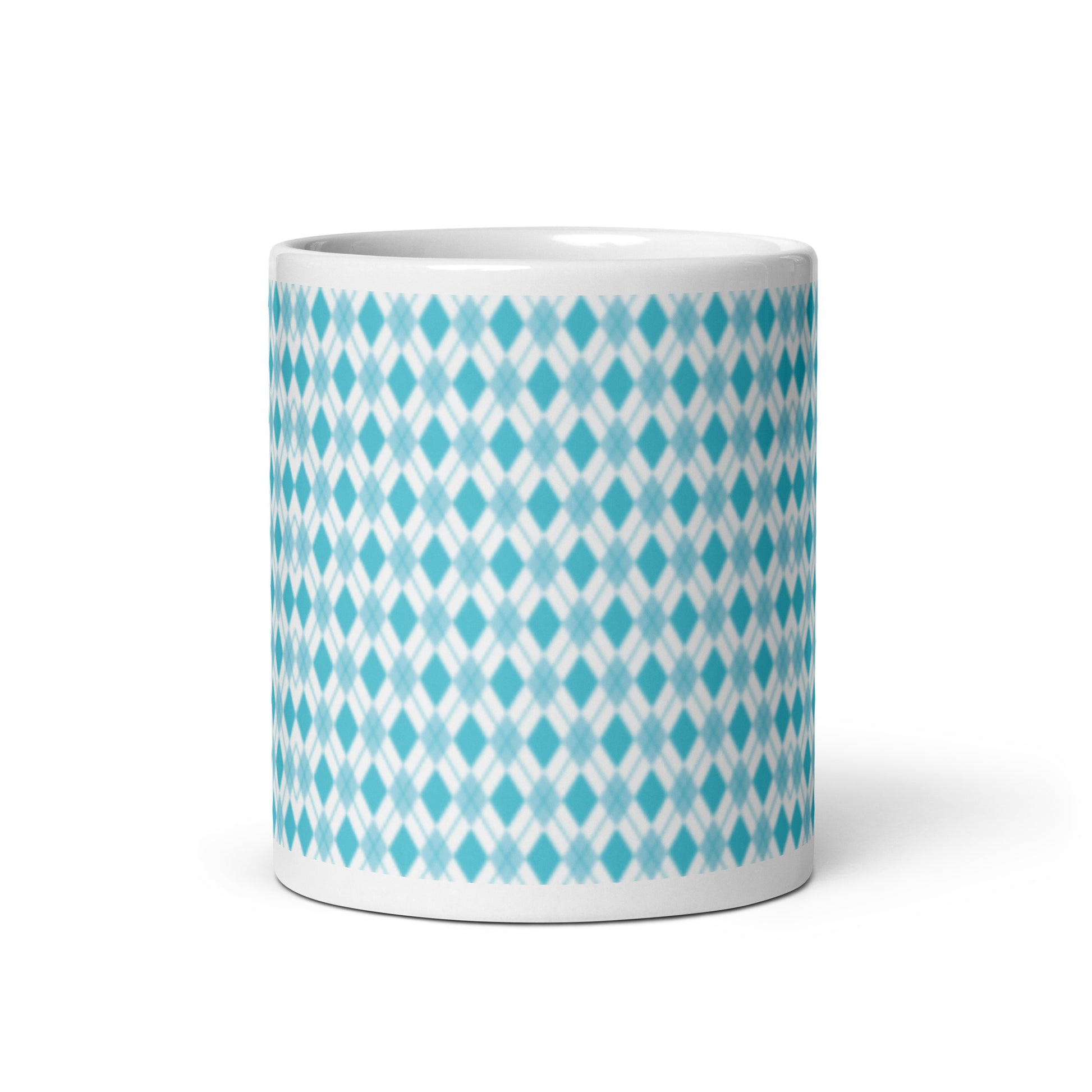Argyle — Teal ceramic coffee mug - 11oz - front