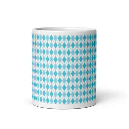 Argyle — Teal ceramic coffee mug - 11oz - front