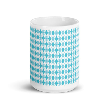 Argyle — Teal ceramic coffee mug - 15oz - front