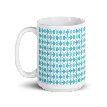 Argyle — Teal ceramic coffee mug - 15oz - handle left