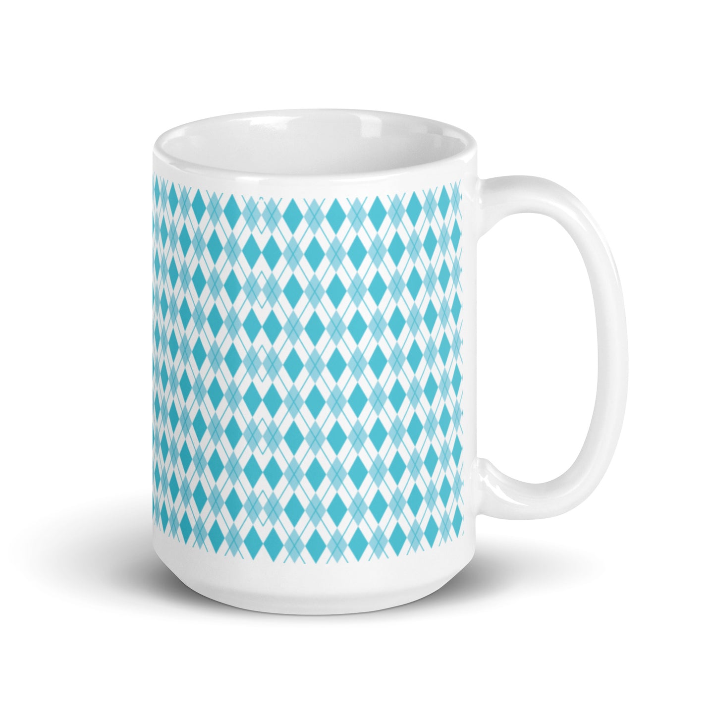 Argyle — Teal ceramic coffee mug - 15oz - handle right