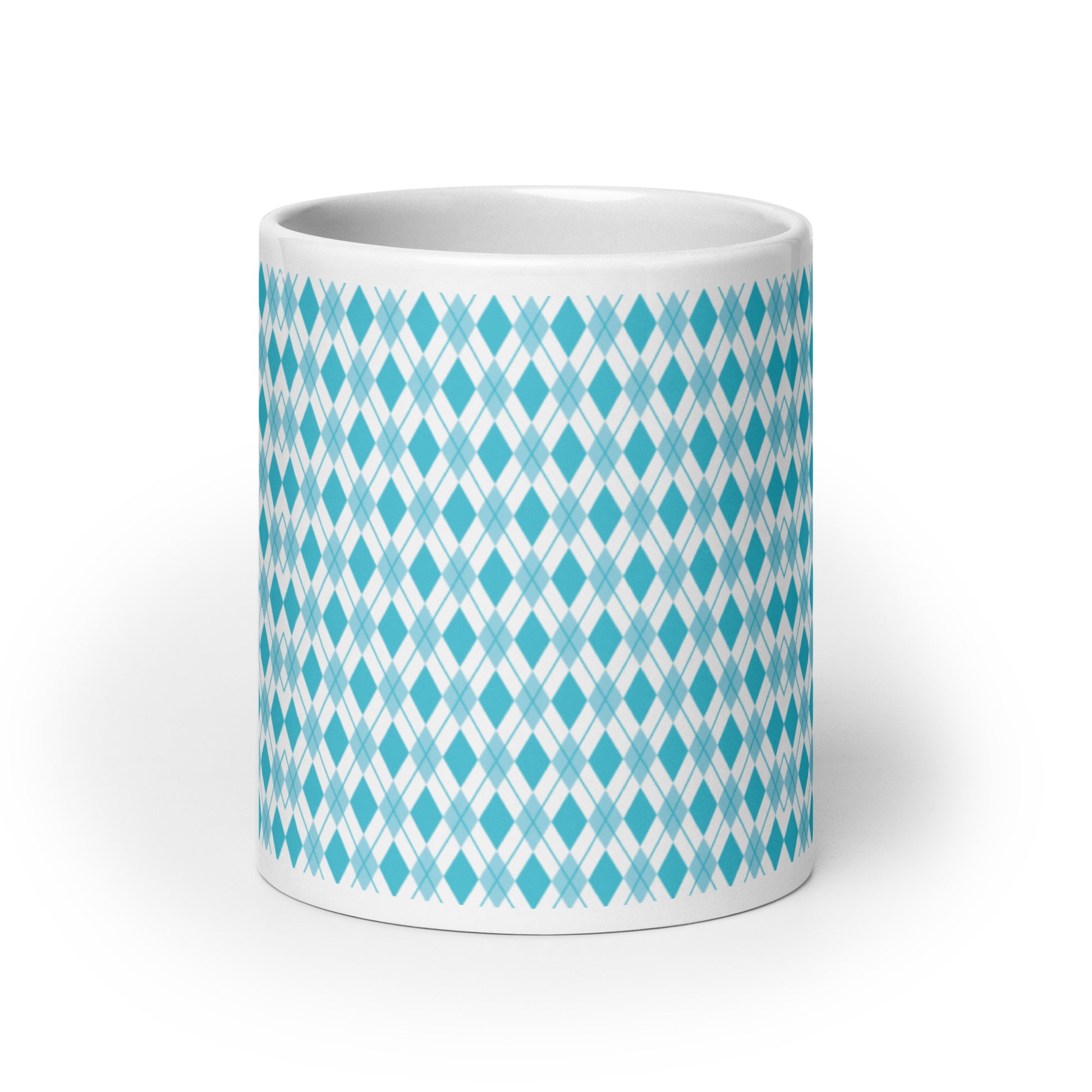 Argyle — Teal ceramic coffee mug - 20oz - front