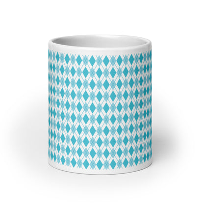 Argyle — Teal ceramic coffee mug - 20oz - front