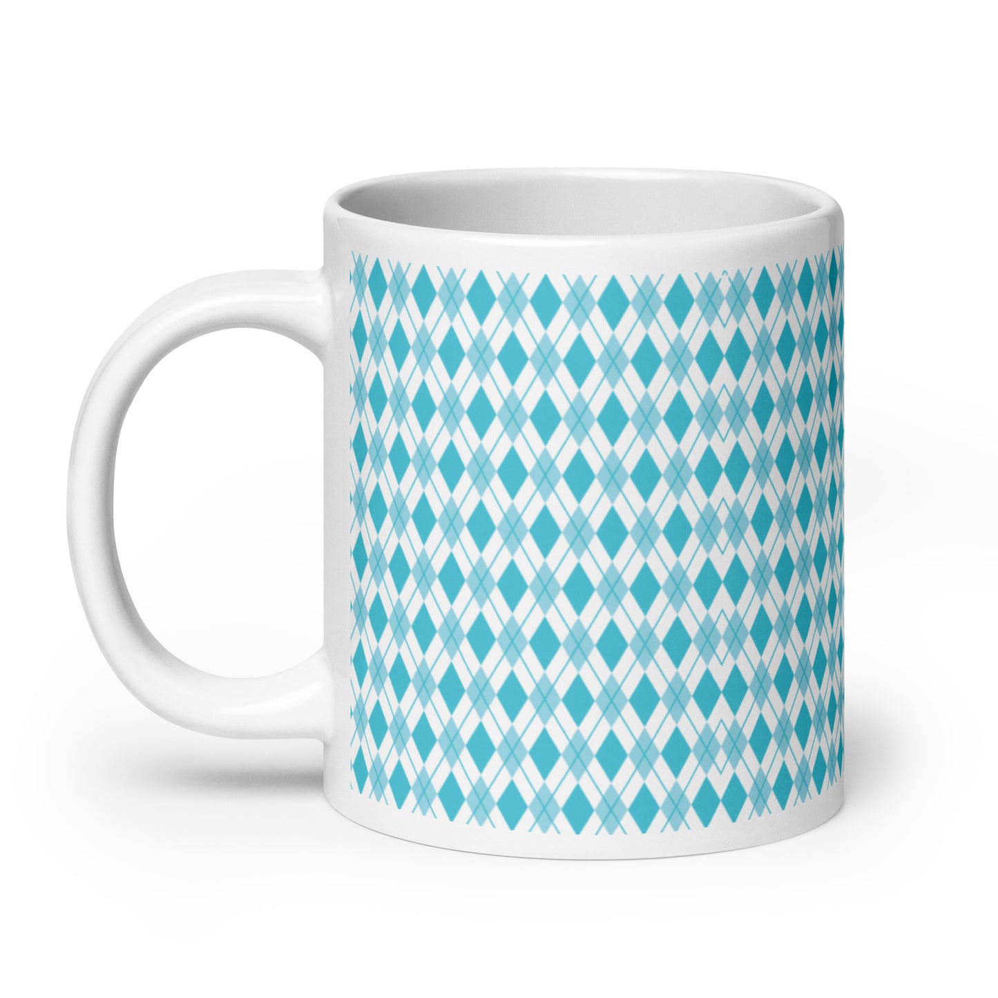 Argyle — Teal ceramic coffee mug - 20oz - handle left